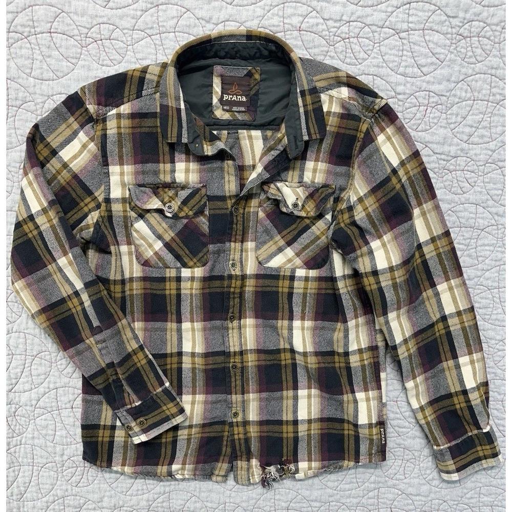 prAna Lybeck Flannel Shirt Brown Plaid Button Front / Men's Medium
